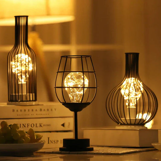 Modern Black Table Lamp | Sculptural Cage Design | USB-Powered LED Light | 3 Artistic Shapes