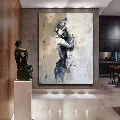 Contemporary Abstract Oil Painting | Height 35 - 83 in | Expressive Grayscale Canvas | Emotional Artwork | Brick by Brick