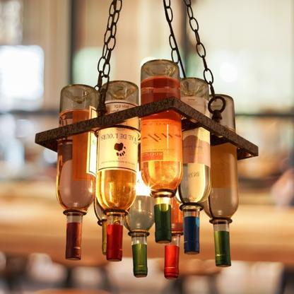 Retro Wine Bottle Pendant Lamp | H11.8 - H12.6 in | Vintage Loft Iron Chandelier | Bar Restaurant Cafe Hanging Light | Brick by Brick