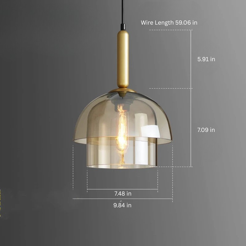 Glass Dome Pendant Light | Ceiling Light Fixture | H7.09-11.02 in | Modern Glass & Metal | Adjustable Hanging | Brick by Brick