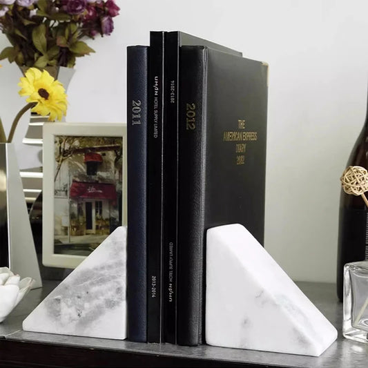 Natural White Marble Bookend | H4.13 in | Vintage Textured Decorative Book Holder | Functional Artwork | Brick by Brick