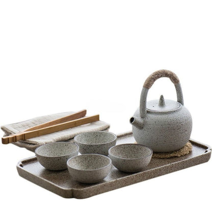 Japanese White Clay Wabi-Sabi Tea Set | Minimalist Frosted Ceramic Teapot with 4 Cups & Tray | Zen-Inspired Gift | Brick by Brick