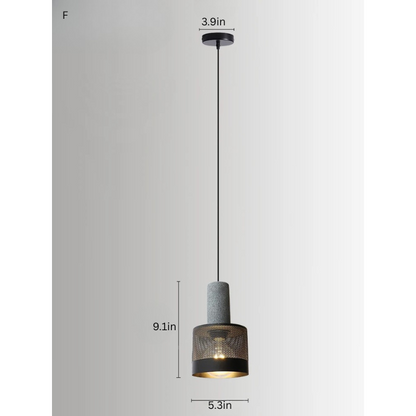 Retro Pendant Lamp | Cement and Iron Birdcage Shade | Hanging Light Fixture | E27 Socket | Brick by Brick