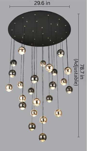 Modern Crystal Pendant Chandelier | H 59.1 - 98.4 in | Black Gold LED Ceiling Light | Luxury Lighting | Brick by Brick