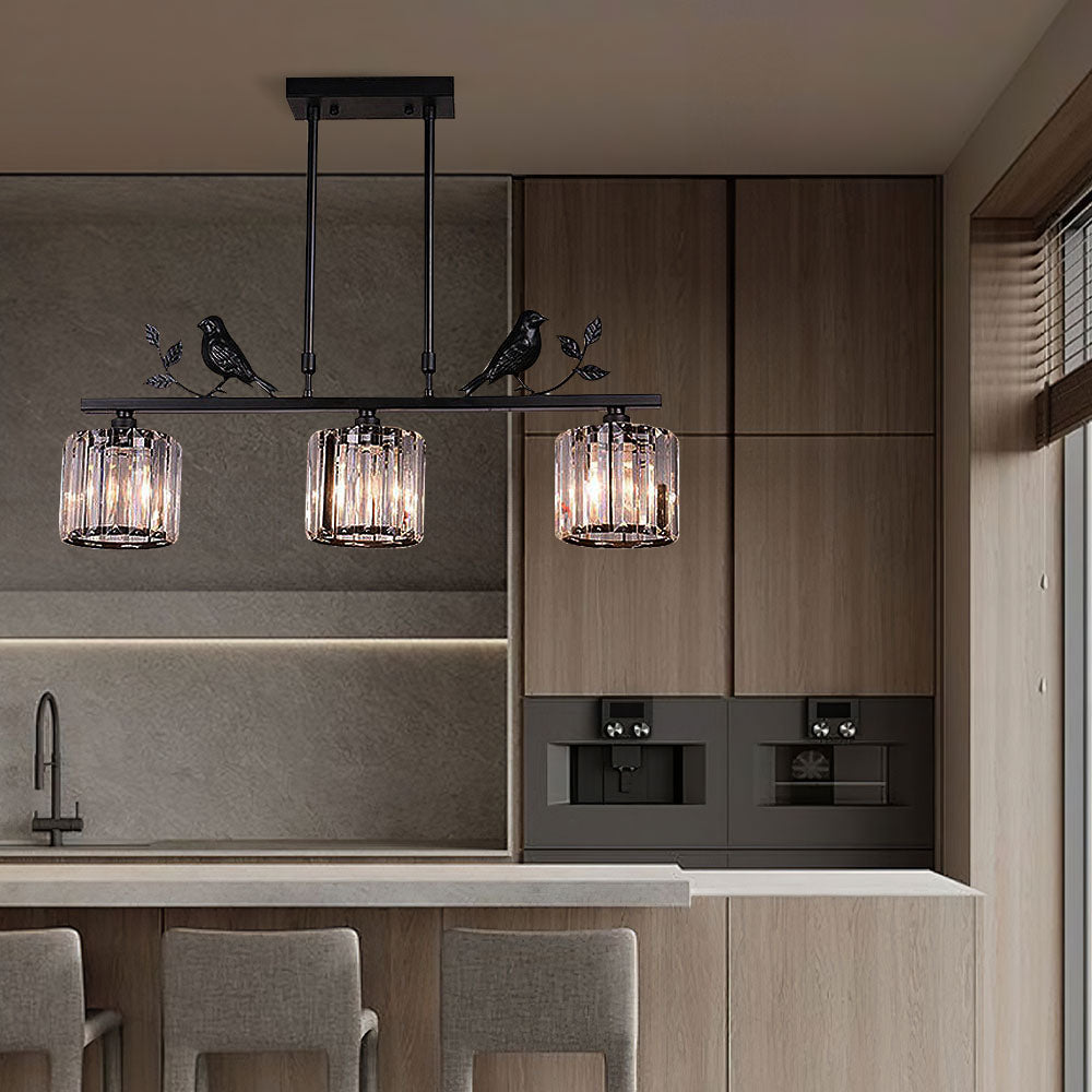 Birdie Crystal Island Chandelier | Multi-Head Pendant | 26.77 x 27.56 in | Elegant Long Chandelier | Brick by Brick