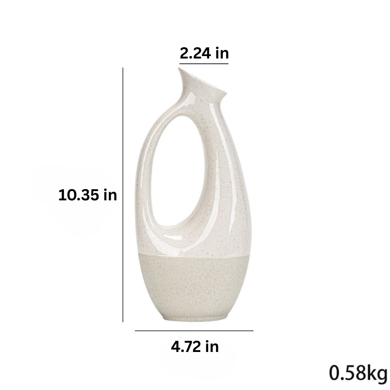 Japandi Pitcher Vase | H6.89 or 10.35 in | Ceramic Home Décor | White Porcelain | Hand-Painted Accent | Brick by Brick