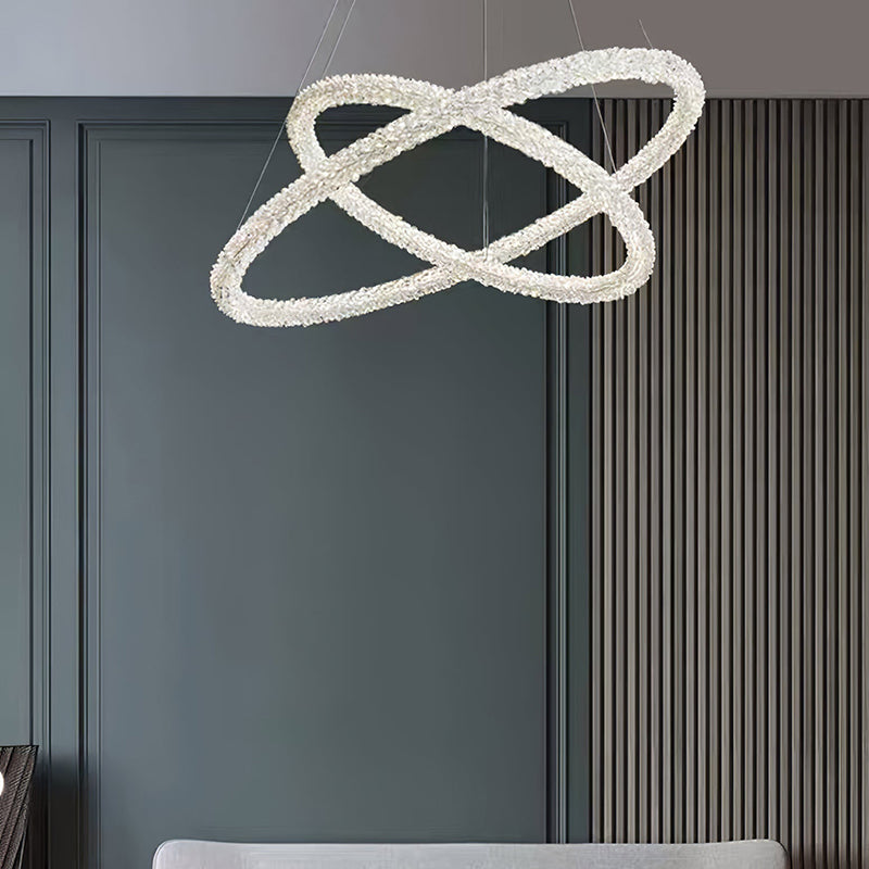 Crystal Ring Chandelier | H2.5in | Modern LED Pendant Light | Adjustable Art Deco Ceiling Fixture | Brick by Brick