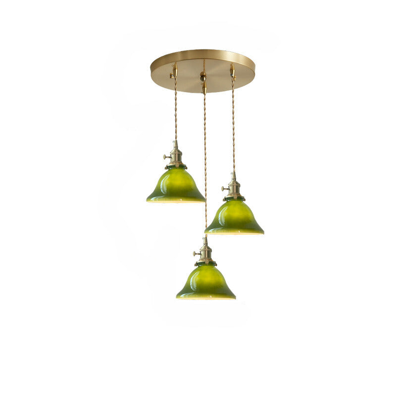 Rustic Vintage Pendant Light | D 7.5 or 9.8 in | Green Glass & Copper Finish | Industrial Ceiling Lamp | Brick by Brick