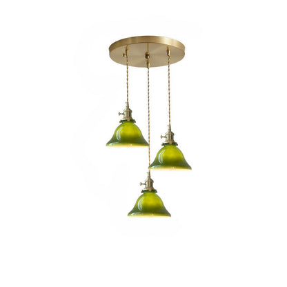 Rustic Vintage Pendant Light | D 7.5 or 9.8 in | Green Glass & Copper Finish | Industrial Ceiling Lamp | Brick by Brick