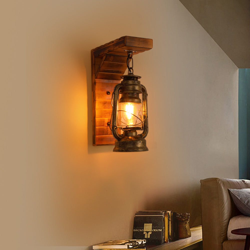 Rustic Lantern Wall Lamp | 4.7x15.7" | Pine Wood & Metal | E27 LED Compatible | Brick by Brick