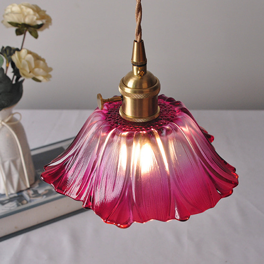 Vintage Floral Glass Pendant Light | Retro Elegance | Warm Glow | Adjustable Hanging | Brick by Brick