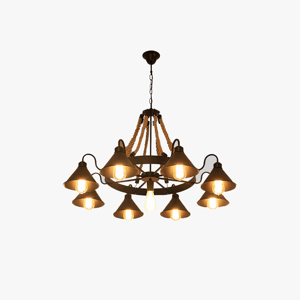 Vintage Industrial Rope Chandelier | 37.4/59 x 19.7 x 23.6 in | 9 or 17 Lights | Black Finish | Brick by Brick