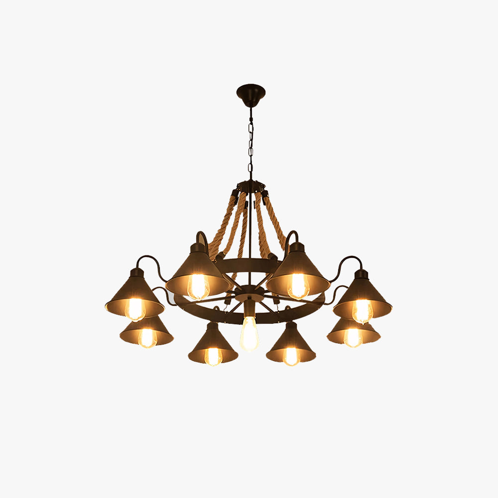 Vintage Industrial Rope Chandelier | 37.4/59 x 19.7 x 23.6 in | 9 or 17 Lights | Black Finish | Brick by Brick