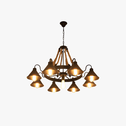 Vintage Industrial Rope Chandelier | 37.4/59 x 19.7 x 23.6 in | 9 or 17 Lights | Black Finish | Brick by Brick