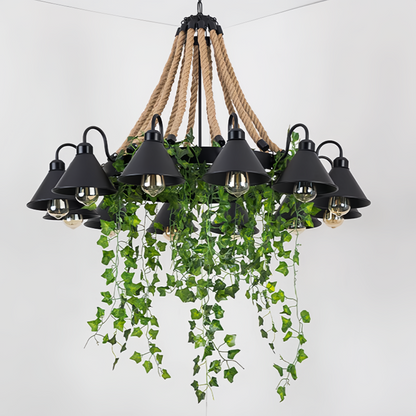 Vireo Retro LED Chandelier | Dia 34.6 - 43.3 in | Black Metal & Rope | 6 / 8 / 12 Bulbs | Brick by Brick