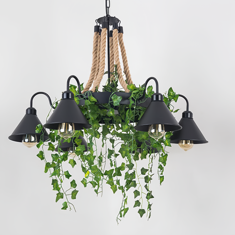 Vireo Retro LED Chandelier | Dia 34.6 - 43.3 in | Black Metal & Rope | 6 / 8 / 12 Bulbs | Brick by Brick