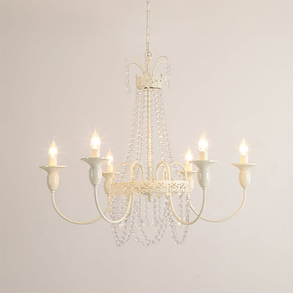 Vintage White Metal & Glass Chandelier | Crystal Tassel Ceiling Light, 4/6/8 Lamp | Brick by Brick