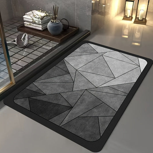 Non Slip Bath Mat | Geometric Diatomite Bathroom Rug | Quick-Dry with Rubber Backing | Brick by Brick