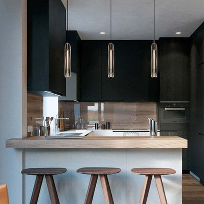 Small Glass Chandelier Pendant | 2.7 x 14.9 in | Brass LED Accent Lighting | Compact & Elegant | Brick by Brick