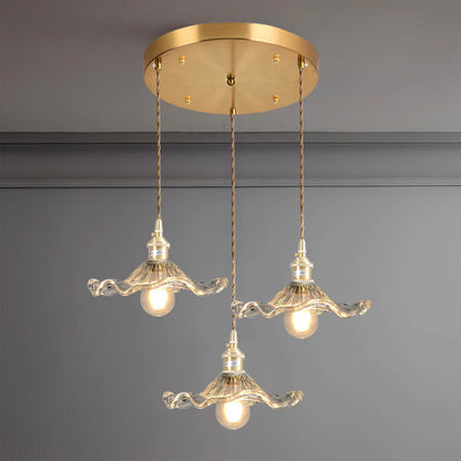 Art Nouveau Fluted Glass Pendant | Flower-Inspired Shade | H4.72in x D9.06-23.62in | Brass & Glass Craftsmanship | Brick by Brick