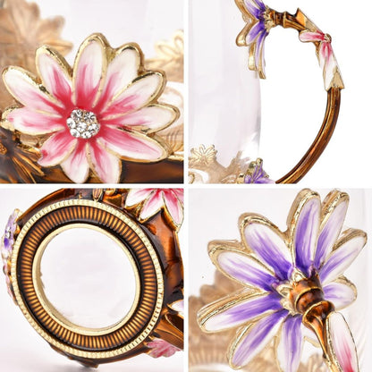 Glass Coffee Enamel Mug | 350ml | 3D Floral Glass Cup with Handle | Elegant Gift for Women | Brick by Brick