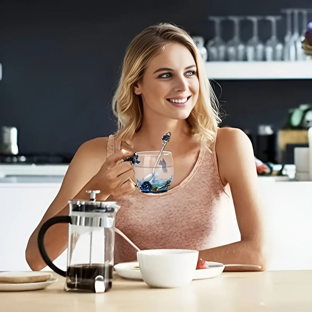 Glass Coffee Enamel Mug | 350ml | 3D Floral Glass Cup with Handle | Elegant Gift for Women | Brick by Brick