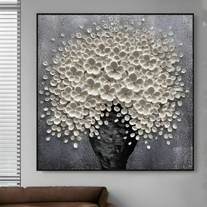 Blossoms in Bloom Wall Art | 23 - 55 in | 3D Floral Artwork | White & Neutral Textured Flowers | Brick by Brick