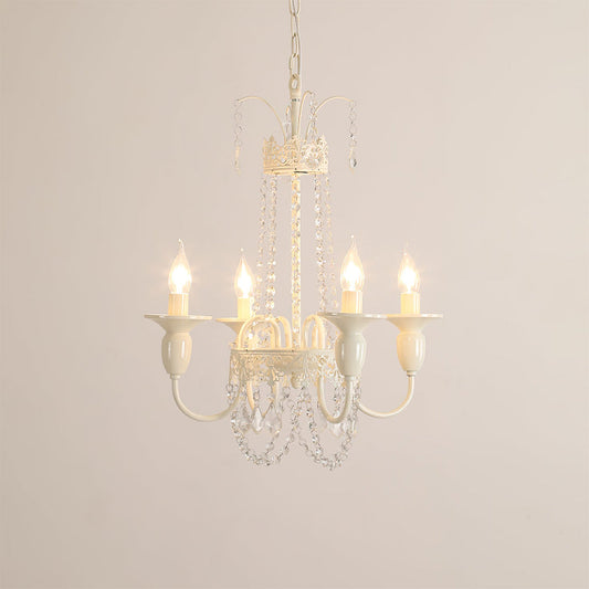 Vintage White Metal & Glass Chandelier | Crystal Tassel Ceiling Light, 4/6/8 Lamp | Brick by Brick