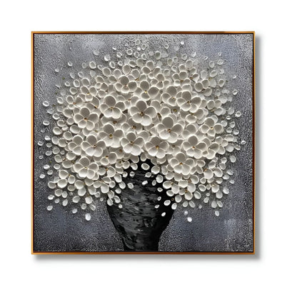 Blossoms in Bloom Wall Art | 23 - 55 in | 3D Floral Artwork | White & Neutral Textured Flowers | Brick by Brick