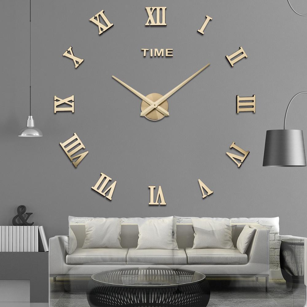 Modern Wall Clock | 19.7 - 47.2 in | Roman Numeral Silver Mirror Design | DIY Quartz Clock | Acrylic Mirror Wall Decor | Brick by Brick