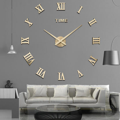 Modern Wall Clock | 19.7 - 47.2 in | Roman Numeral Silver Mirror Design | DIY Quartz Clock | Acrylic Mirror Wall Decor | Brick by Brick