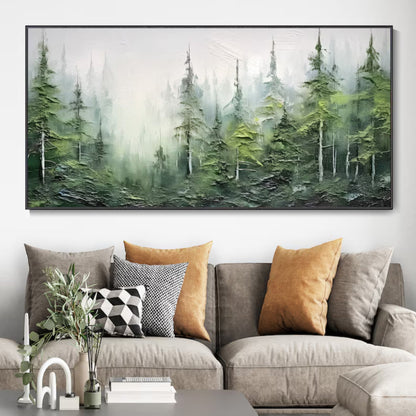 Mist Over Evergreens Wall Art | 46 - 110 in | Textured Forest Landscape Art | Nature-Inspired Wall Decor | Brick by Brick