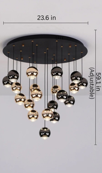 Modern Crystal Pendant Chandelier | H 59.1 - 98.4 in | Black Gold LED Ceiling Light | Luxury Lighting | Brick by Brick