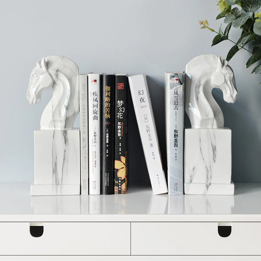 Quality Horse Bookend | H9.65 in | Marble-Like Resin Horse Head Statue | Elegant White Book Stand | Brick by Brick