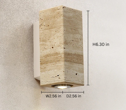 Wabi Sabi Marble Wall Lamp | 2.5 x 6.3 in | LED Bedside Sconce Light | Travertine Wood Design for Bedroom Living Room | Brick by Brick