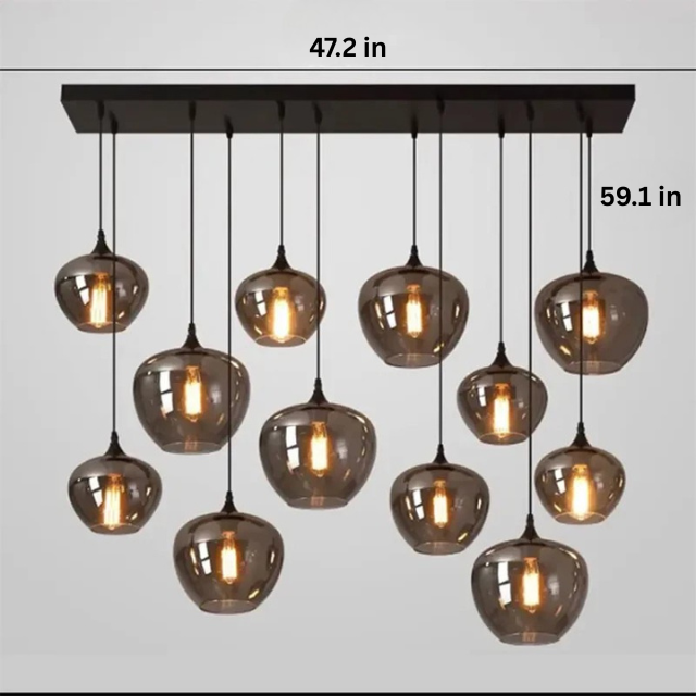 Contemporary LED Pendant Light |3-12 Heads | Glass & Iron | Remote & App Dimmable Chandelier | Brick by Brick