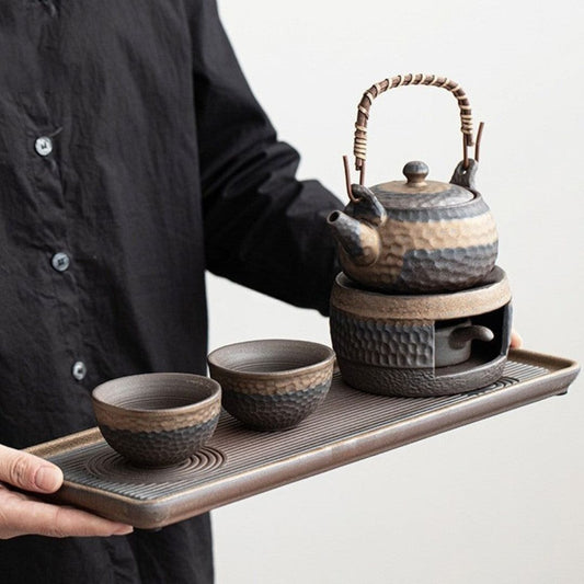 Japanese Pottery Tea Set | Wabi-Sabi Ceramic Design | Rustic Stone Texture | Brick by Brick