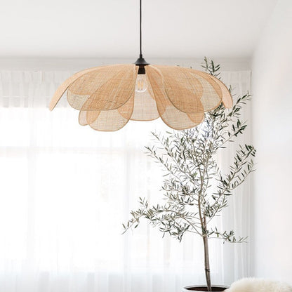 Rattan Petal Pendant Light | H11.02 in | Rustic Boho Ceiling Lamp | Natural Handmade Lighting | Brick by Brick