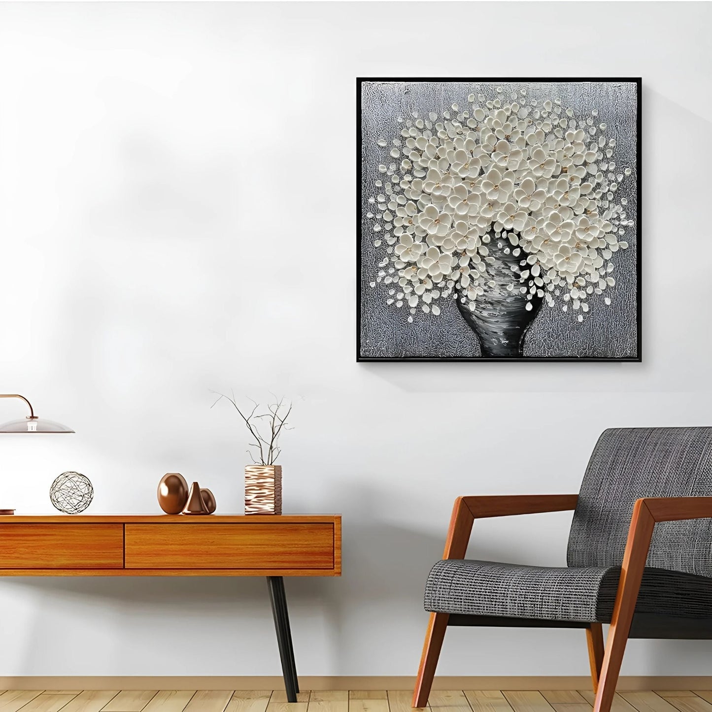Blossoms in Bloom Wall Art | 23 - 55 in | 3D Floral Artwork | White & Neutral Textured Flowers | Brick by Brick