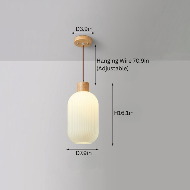 Wood & Glass Pendant Light | 7.9 in or 11.8 in | Modern Wood Glass Cylinder | Brick by Brick