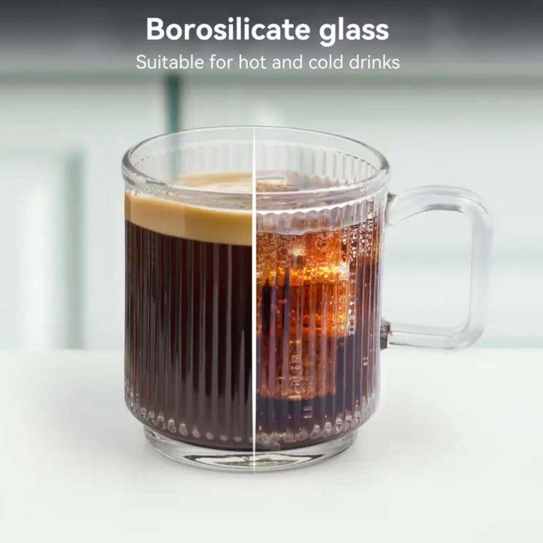 6 Pack Premium Glass | Coffee Mugs with Handle | Heat-Resistant Clear Cups | Brick by Brick