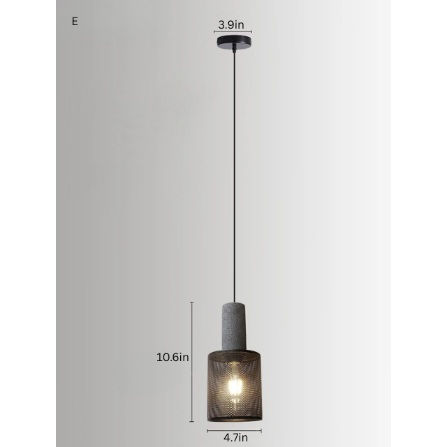 Retro Pendant Lamp | Cement and Iron Birdcage Shade | Hanging Light Fixture | E27 Socket | Brick by Brick
