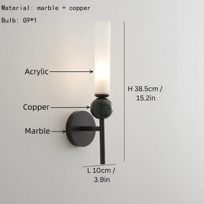 Marble Sconce Wall Light | L 3.9 x H 15.2 in | Copper + Marble Finish | Modern Accent Lighting | Brick by Brick