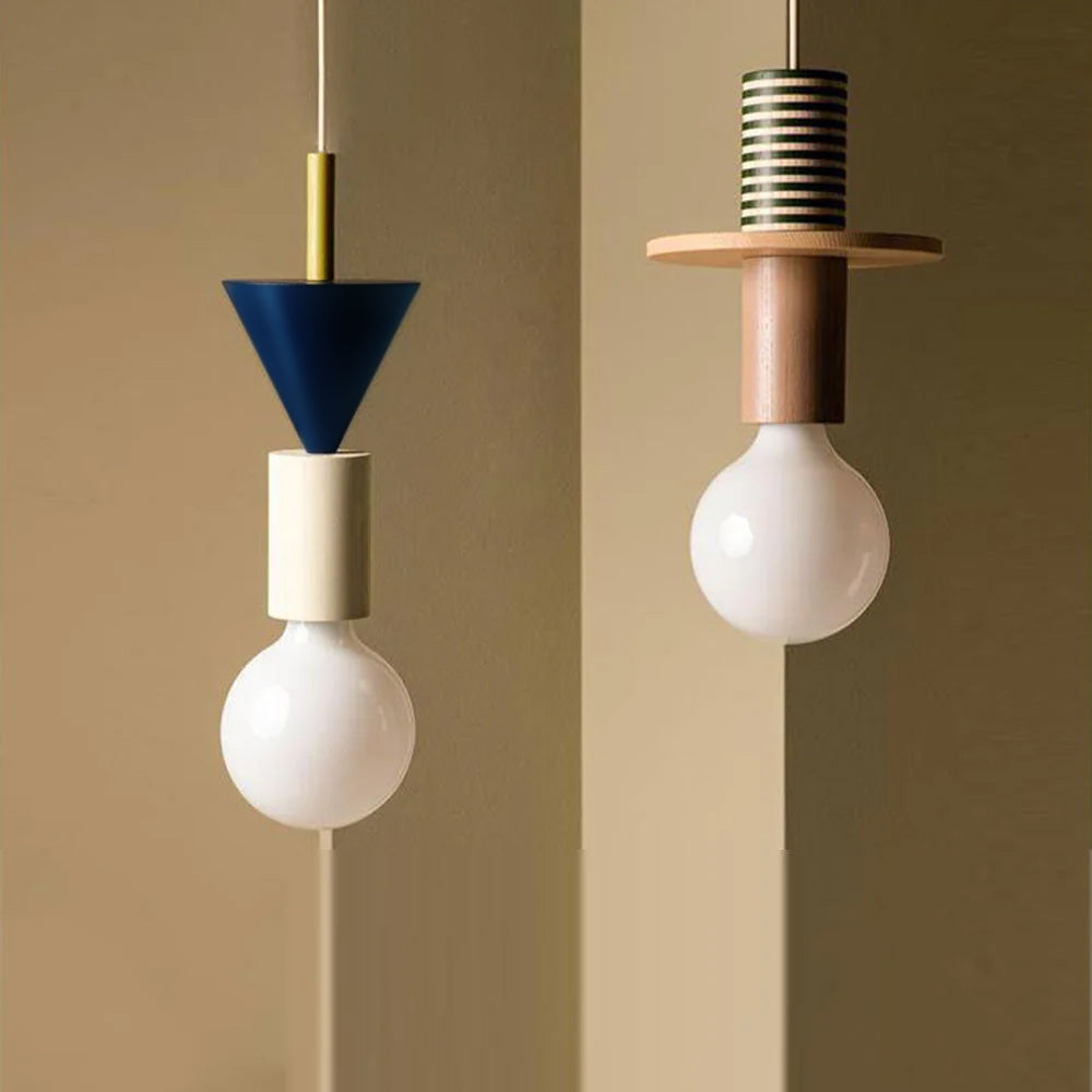 Wooden Block Pendant Light | Colorful Hanging Ceiling Fixture | Modern Industrial Design | Brick by Brick
