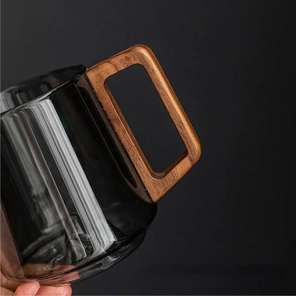 Guanshan Glass Cup | 3.9 in × 3.5 in | Wooden Handle | Smokey Gray | Artistic Mountain Base | Brick by Brick