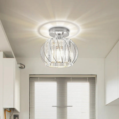 Modern Black Cage Ceiling Light | Iron Frame with Clear Glass Panels | E27 Bulb | Brick by Brick
