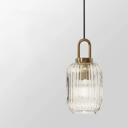 Modern Striped Glass Pendant Light | H10.2 - 12.6in |  Single Head Chandelier | Corrugated Chandelier | Brick by Brick