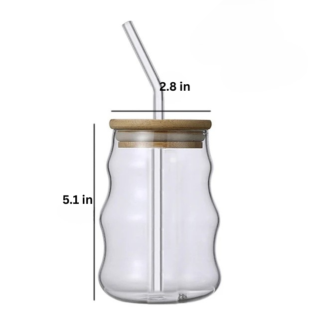 Glass Straw Cup | 5.1 H x 2.7 D in | Wave Design Drinking Glass | Heat Resistant Borosilicate | Brick by Brick