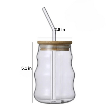 Glass Straw Cup | 5.1 H x 2.7 D in | Wave Design Drinking Glass | Heat Resistant Borosilicate | Brick by Brick