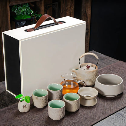 Japanese Kungfu Ceramic Teapot | 4.9 in × 5.5 in | Retro Design | Heat-Resistant Handle | Brick by Brick